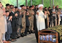 اسلام آباد (ٹی این ایس) لیفٹیننٹ کرنل ظہیرعباس طوری کے صاحبزادے کی نماز جنازہ ادا کر دی گئی، آئی ایس پی آر