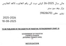 اسلام آباد (ٹی این ایس) وفاقی حکومت نے سال 2025+26 کے لئے دیت(خون بہا) کی رقم کا تعین کر دیا ۔