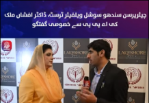 اسلام آباد (ٹی این ایس) چیئرپرسن سندھو سوشل ویلفیئر ٹرسٹ، ڈاکٹر افشاں ملک کی اے پی پی سے خصوصی گفتگو