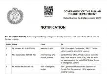 لاہور (ٹی این ایس) پنجاب میں ایس ایس پی اور ایس پی عہدہ کے 13 افسران کے تقرر و تبادلے