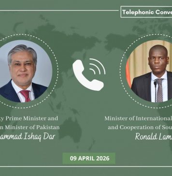 اسلام آباد (ٹی این ایس) نائب وزیرِ اعظم،وزیرِ خارجہ سینیٹر محمد اسحاق ڈار کا جنوبی افریقہ کے وزیر برائے بین الاقوامی تعلقات و تعاون سے رابطہ