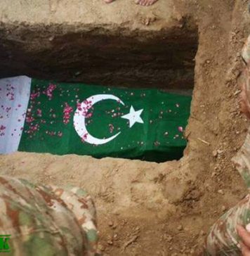 اسلام آباد (ٹی این ایس) موضع پدھراڑ کے بہادر فرزند نائیک محمد وسیم عباس شہید کو پورے فوجی اعزاز کے ساتھموضع پدھراڑ میں سپردِ خاک کردیا گیا