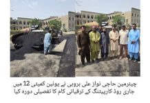 کراچی (ٹی این ایس) کراچی ٹاؤن میونسپل کارپوریشن منگھوپیر کے چیئرمین حاجی نواز علی بروہی نے یونین کمیٹی 12 میں جاری روڈ کارپیٹنگ کے ترقیاتی کام کا تفصیلی دورہ کیا