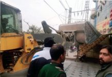 The Capital Development Authority (CDA) administration in an operation against the land mafia on Lehtrar Road right of way demolished several encroachments