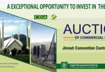 Auction of 29 commercial plots under the administration of Capital Development Authority (CDA) to begin on March 29, 2021 at Jinnah Convention Center in Islamabad