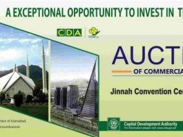 Auction of 29 commercial plots under the administration of Capital Development Authority (CDA) to begin on March 29, 2021 at Jinnah Convention Center in Islamabad