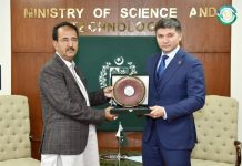The Ambassador of Kazakhstan to Pakistan H.E. Mr. Yerzhan Kistafin met Mr. Agha Hassan Baloch, Pakistan Federal Minister for Science and Technology.