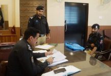Charsadda (TNS) : Charsadda: DPO Charsadda Muhammad Arif conducts weekly orderly room in the office*