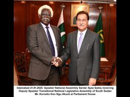 ISLAMABAD (TNS) Parliamentary delegation of South Sudan Assembly meets Speaker of National Assembly Sardar Ayaz Sadiq
