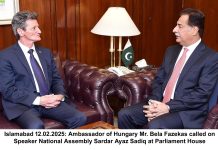 Islamabad (TNS) Ambassador of Hungary Mr. Béla Fazekas, calls on NA Speaker Sardar Ayaz Sadiq