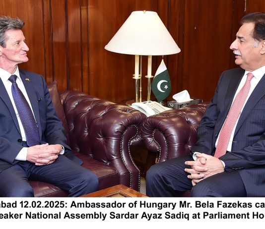 Islamabad (TNS) Ambassador of Hungary Mr. Béla Fazekas, calls on NA Speaker Sardar Ayaz Sadiq