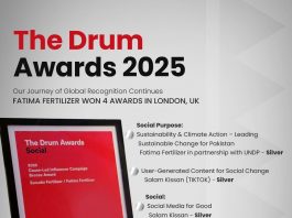 Lahore (TNS) Fatima Fertilizer wins four prestigious awards at The Drum Awards 2025 in London, UK