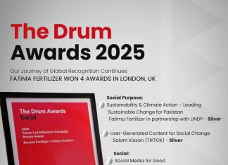 Lahore (TNS) Fatima Fertilizer wins four prestigious awards at The Drum Awards 2025 in London, UK