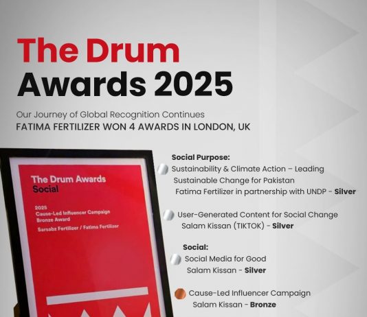 Lahore (TNS) Fatima Fertilizer wins four prestigious awards at The Drum Awards 2025 in London, UK