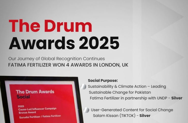 Lahore (TNS) Fatima Fertilizer wins four prestigious awards at The Drum Awards 2025 in London, UK