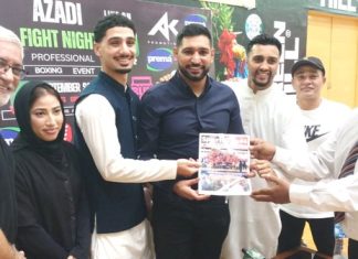 ISLAMABAD (TNS) Champions in the same frame, Founder President South Asian Sports Journalists Association Asghar Ali Mubarak, Legendary boxer Amir Khan, who won all 15 fights and knocked out his opponents 7 times, British boxer Osman Aslam, who won all three knockouts
