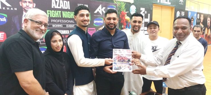 ISLAMABAD (TNS) Champions in the same frame, Founder President South Asian Sports Journalists Association Asghar Ali Mubarak, Legendary boxer Amir Khan, who won all 15 fights and knocked out his opponents 7 times, British boxer Osman Aslam, who won all three knockouts