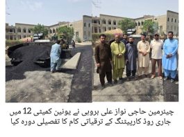 Karachi (TNS) Karachi The Chairman of Town Municipal Corporation Manghopir, Haji Nawaz Ali Brohi, conducted a detailed visit to inspect the ongoing road carpeting development work in Union Committee 12