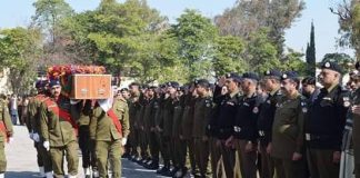 Islamabad (TNS) Funeral Prayers Offered for Martyred ASI Maqsood Ali Khan at Police Lines Headquarters